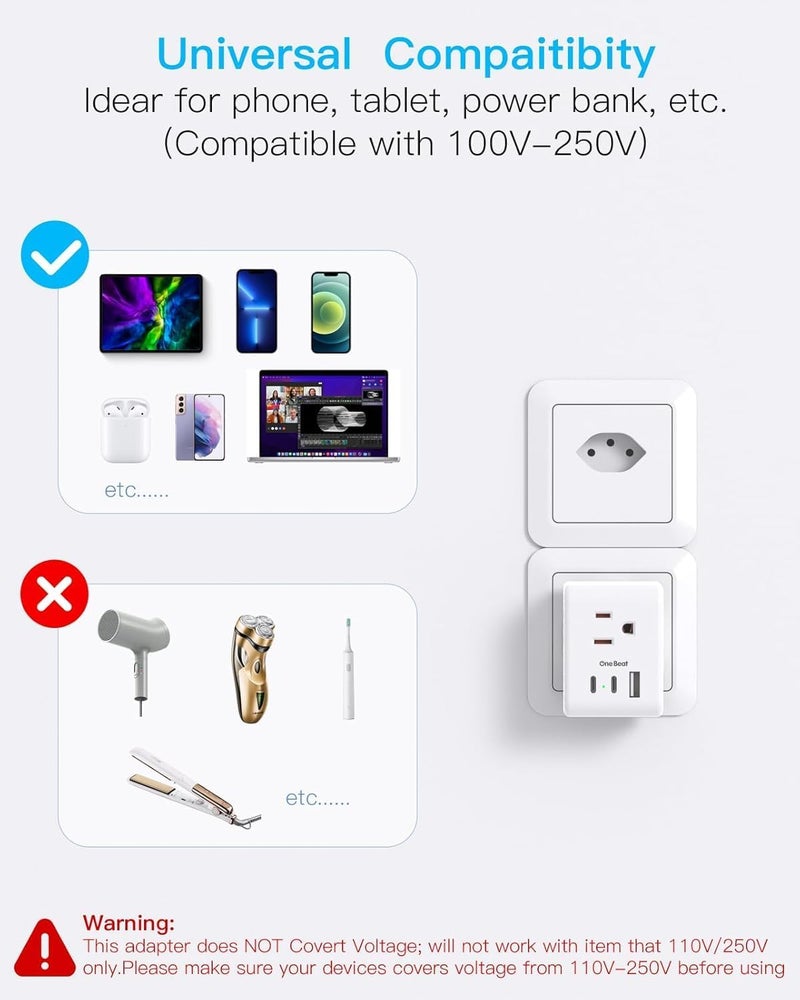 One Beat Switzerland Power Travel Plug Adapter, Type J Power Adapter with 2 Outlets 3 USB Ports(2 USB C) for US to Swiss Switzerland Liechtenstein Rwanda - Image 5